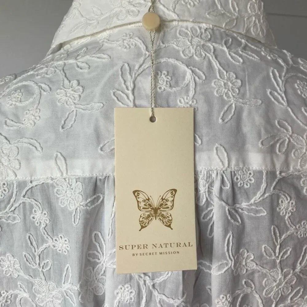 SUPER NATURAL BY SECRET MISSION SKIPE SHIRT EMBROIDERED WHITE DRESS SIZE S $425 - Picture 8 of 12